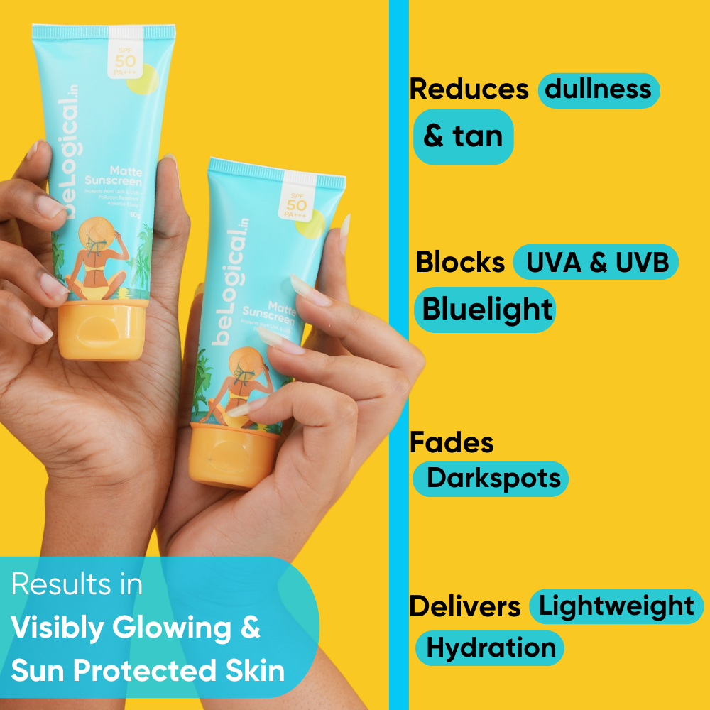 beLogical's Matte Sunscreen | SPF 50+++| Lightweight | Non-Greasy | Zero White Cast | 50g