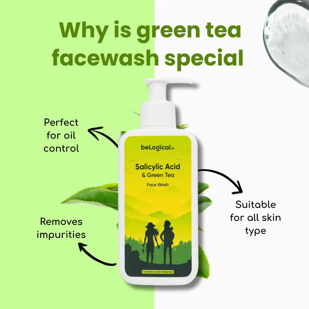 Face Wash - beLogical's 2% Salicylic + Green Tea Face Wash Gel | Acne Treatment | Oil Control | Pore-clearing | 200ml belogical